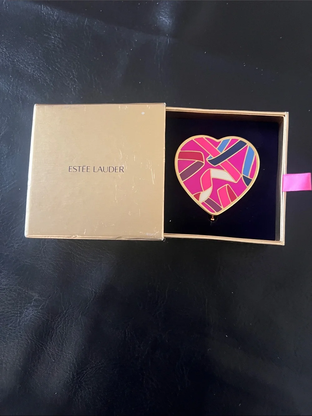 Estee Lauder Heart Compact Mirror in Pink, Blue & Gold - Picture 2 of 7